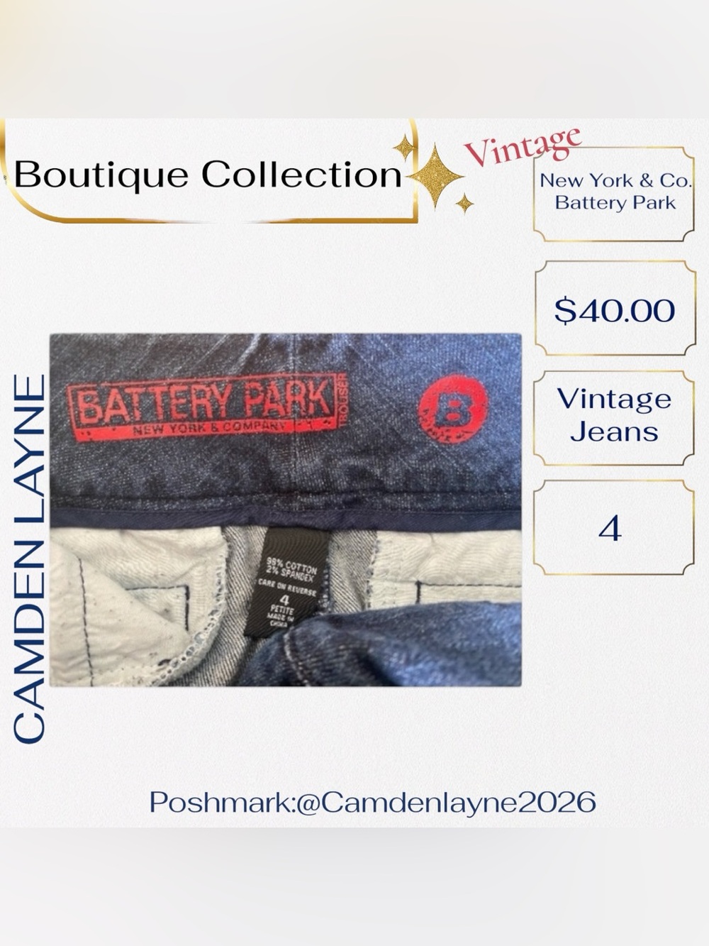 New York & Company Vintage Battery Park Button Dark Blue Flared Jeans - Picture 7 of 8